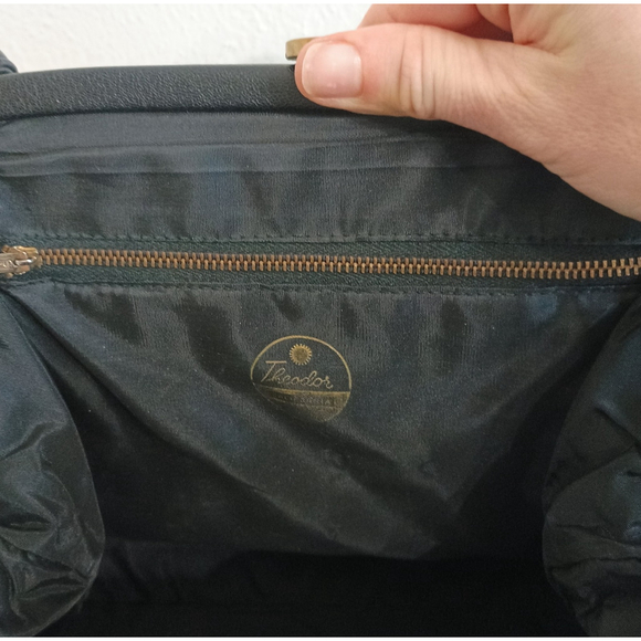 Vintage 1950s Theodor California Black Faux Leather Handle Handbag Purse - Picture 12 of 12